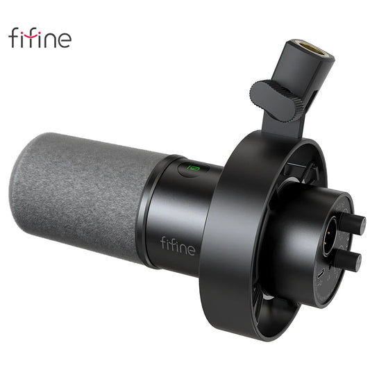 FIFINE USB/XLR Dynamic Microphone – Shock Mount, Touch-Mute, Headphone Jack & Volume Control, for PC or Sound Card Recording (K688)