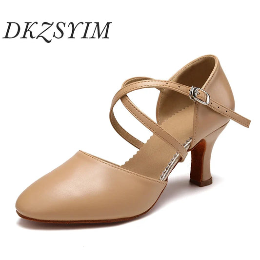 DKZSYIM Women’s Dance Shoes - Latin Tango Jazz Party Dancing Shoes with Lace-Up Closure, Suede Sole, Closed Toe & Microfiber Leather, 7 Colors