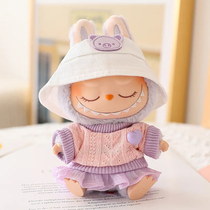 17cm Labubu Doll Clothes Set - Macaron Doll Outfit with JK Pleated Skirt, Camera & Shoes
