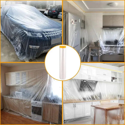 10M Pre-Taped Masking Film Disposable Dust-Proof Plastic Drop Cloth for Painting & Furniture Protection