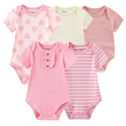 5PCS Newborn Baby Bodysuit Set - Soft Cotton Unisex Baby Clothes with Cartoon Print for Boys & Girls