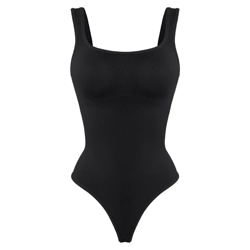 Women’s Seamless Shapewear Bodysuit - Tummy Control Square Neck Slimming Backless Thong Body Shaper