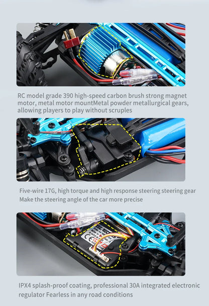 16103 Fast RC Cars – 50km/h 1/16 Off-Road 4WD Monster Truck with LED Headlights, 2.4G Waterproof Remote Control (For Adults & Kids)