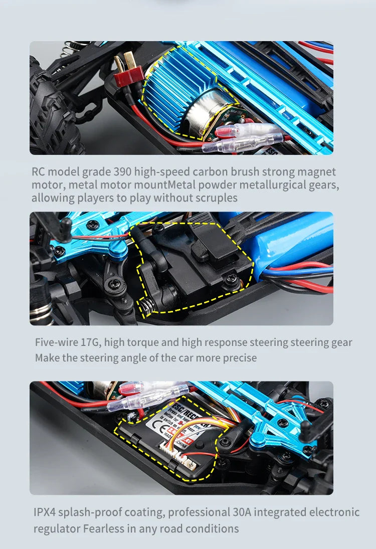 1:16 4WD RC Car – 70KM/H High-Speed Drift Monster Truck with LED, Remote Control, 4x4 for Kids, WLtoys 144001