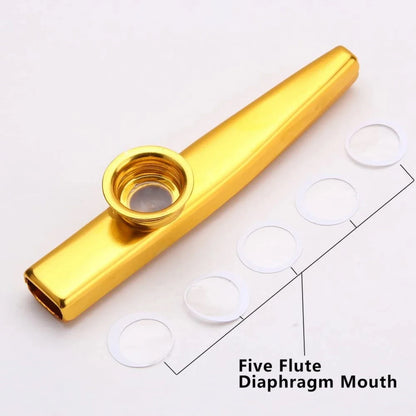 Golden Aluminum Kazoo - Membrane Diaphragm Musical Instrument for Beginners & Performers