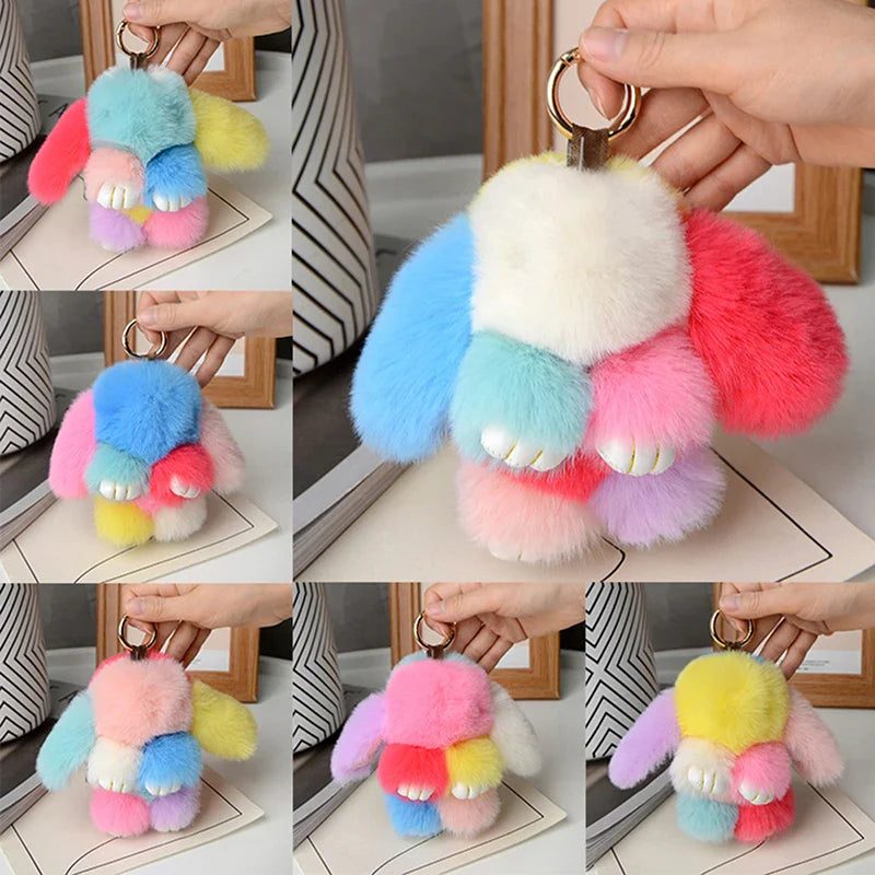 15cm Rabbit Fur Keychain – Fluffy Bunny Pendant for Women’s Bags, Car Keys & Decorative Accessories Gift