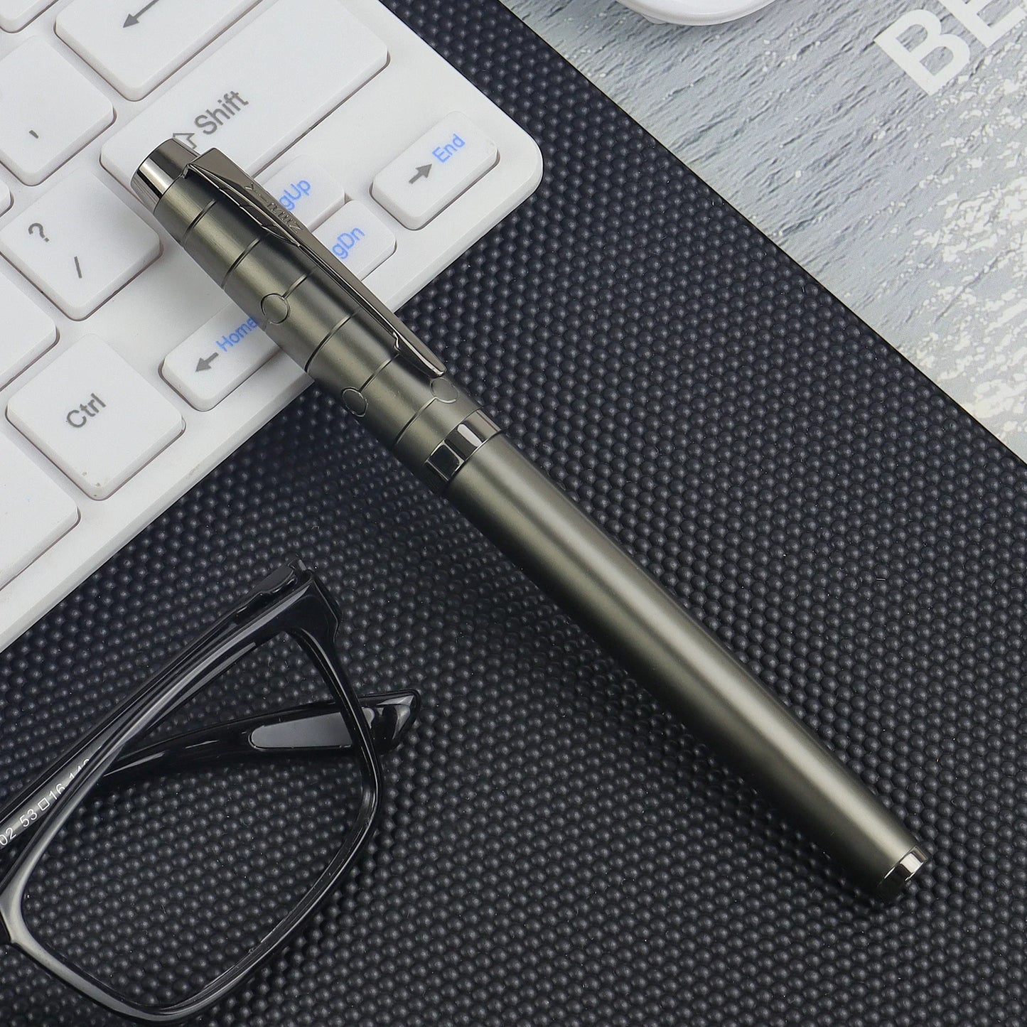 Luxury Gunmetal Fountain Pen - Stylish Metal Writing Pen with Mechanical Feel for Professional Use & Gifting