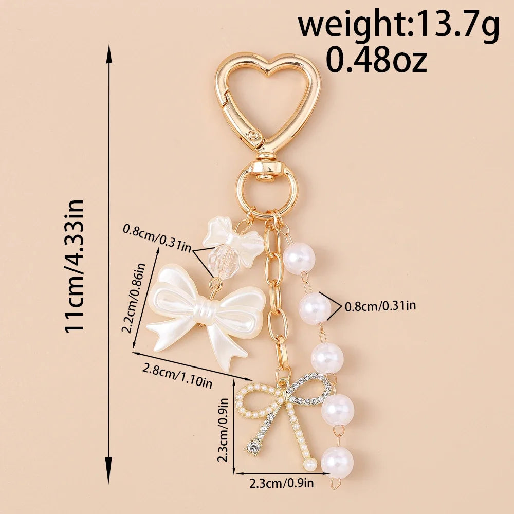 Cute Bowknot Heart Keychain - Crystal Pearl Pendant Charm for Women, Girls & Handbag Decoration