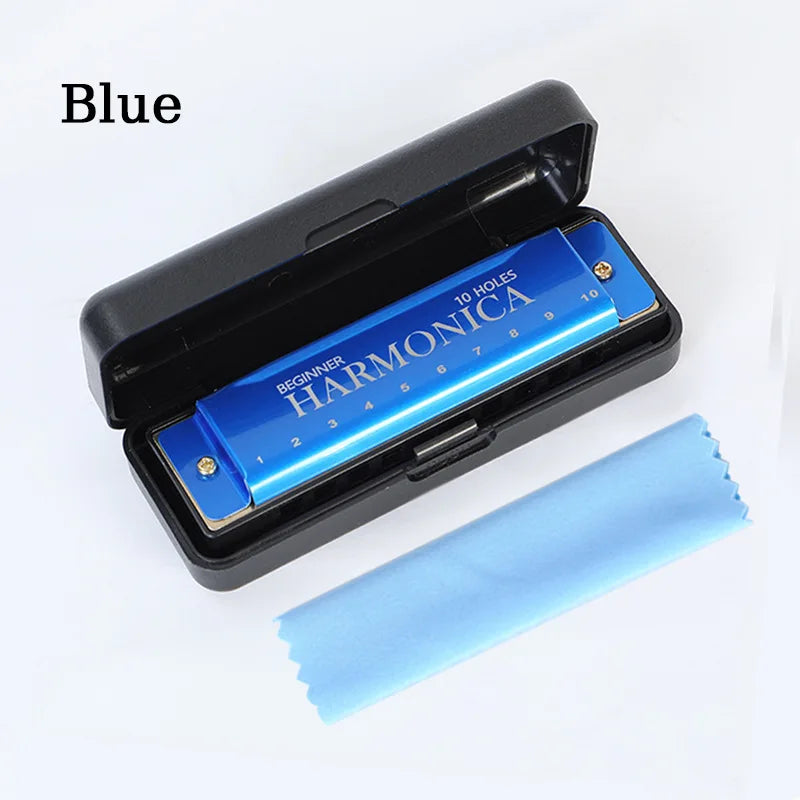 10 Hole Diatonic C Key Harmonica - Blues Harp Mouth Organ Musical Instrument with Storage Case for Beginners & Adults