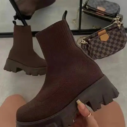 Women’s Plus Size Knitted Ankle Boots - Thick Sole Casual Couple Shoes