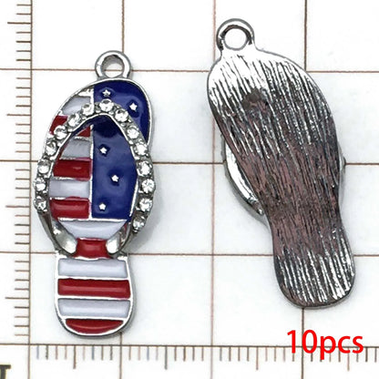 10/13pcs Enamel Flag Charms - Alloy Independence Day Pendants for DIY Bracelets Necklaces & Jewelry Making