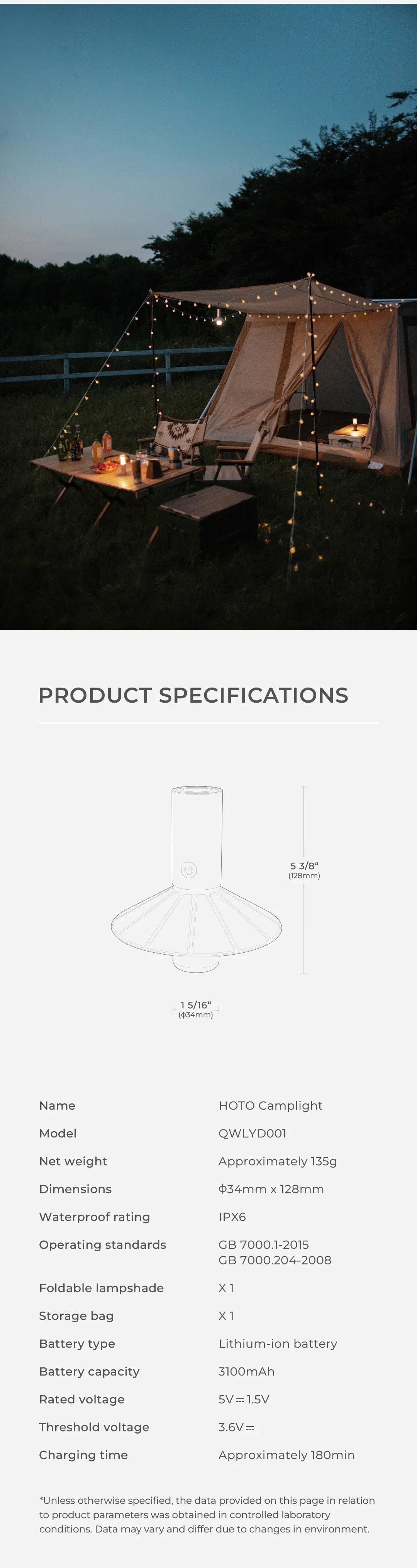HOTO Rechargeable Camping Light – Waterproof Flashlight & Lantern with 3 Modes, Mini Outdoor Hanging Tent Lamp