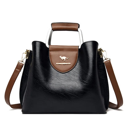Women’s Soft Leather Luxury Handbag – Designer 3-Layer Large Capacity Shoulder & Crossbody Tote Bag