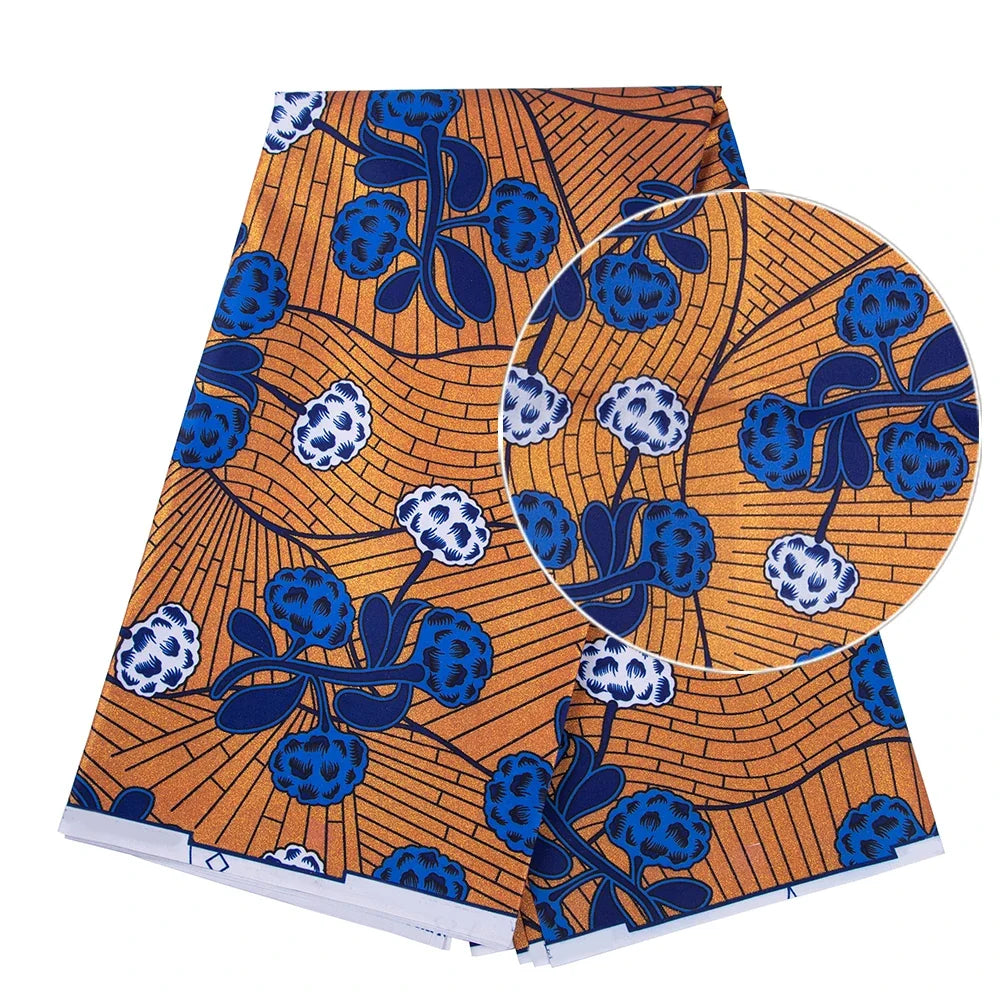 Nigerian Golden Super Ankara Fabric - Glitter Wax Batik Print for Sewing & Crafts