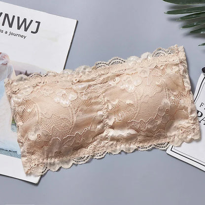 Sexy Women Lace Floral Tube Top Bralette Bra, Strapless Bustier Bandeau Crop Top with Back Closure, Elegant Lingerie Top