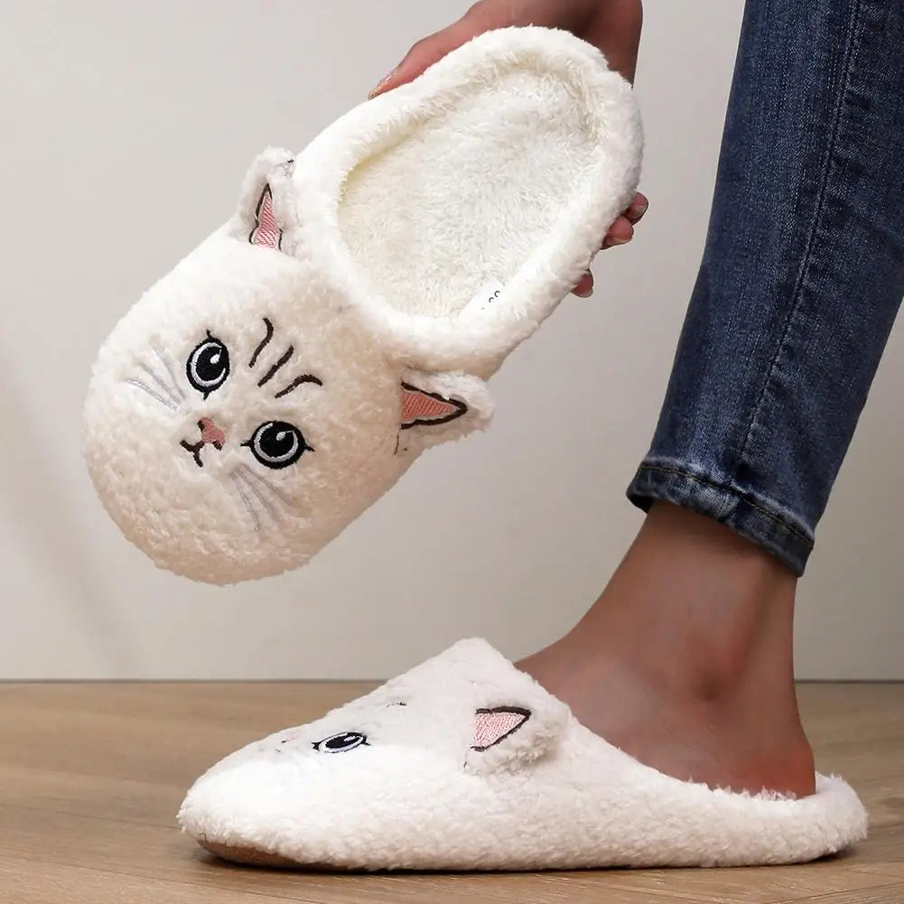 Women’s Cartoon Cat Plush Slippers - Cozy Winter Indoor House Shoes with Soft Non-Slip Warm Sole