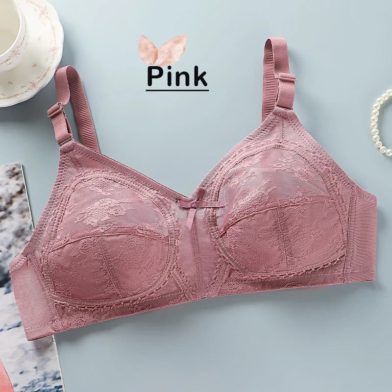 Women’s Lace Wireless Bra - Ultra-Thin Unlined Push-Up Large Bust Bra, Sizes 34-46
