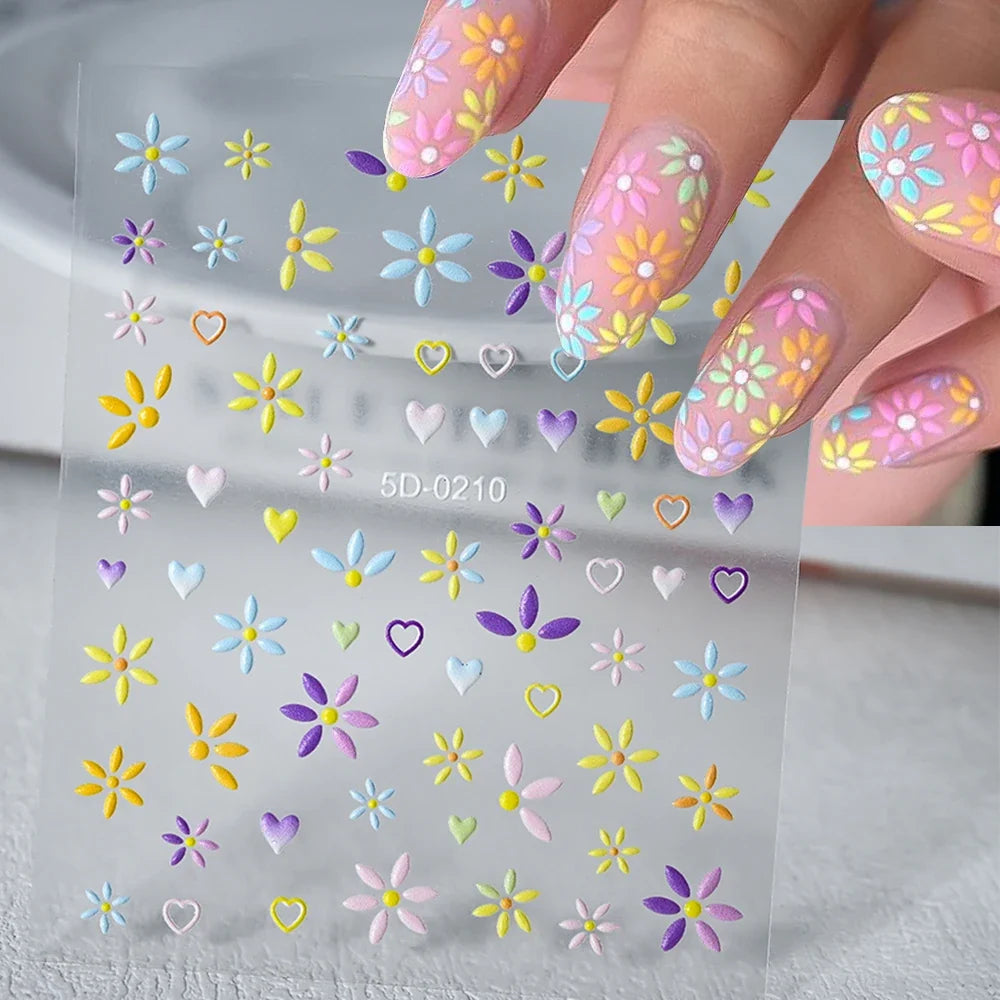 5D Macaron Nail Stickers - Embossed Flower, Fruit, Bear & Rabbit Charms for Summer DIY Manicure Decoration