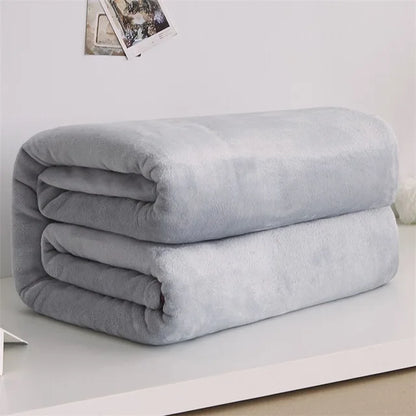 230GSM Coral Fleece Blanket – Soft Warm Flannel Bedspread & Sofa Cover in Blue & Pink