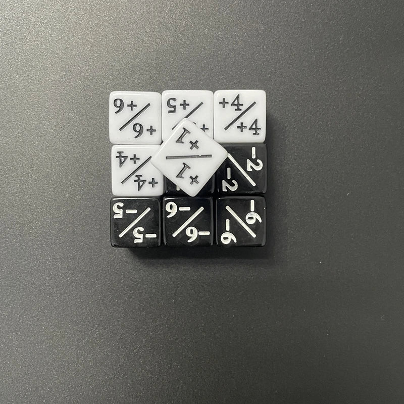 10pcs Six Sided Dice Set - D6 Counters +1/+1 & -1/-1 for Math Learning, Kids Arithmetic Toys and Card Game Accessories