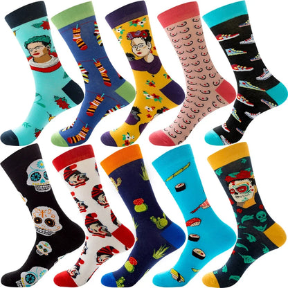 10-Pair Big Size Crew Socks Pack - 38 Style Funny Rhombus Casual Fashion Socks for Men
