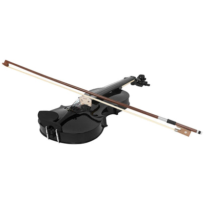4/4 Full Size Violin - Solid Wood Black Acoustic Violin Set with Case, Bow, Rosin, Tuner, Strings & Shoulder Rest for Beginners