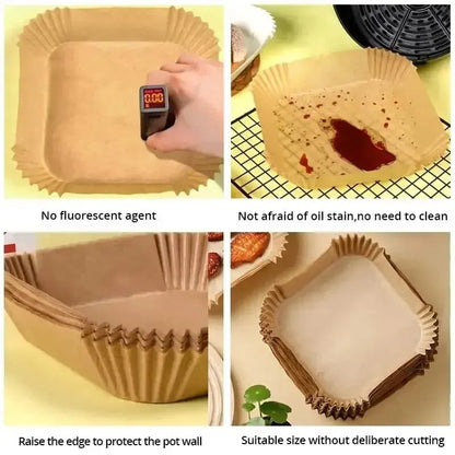 50Pcs Disposable Non-Stick Air Fryer Paper Liners – Round Baking Sheets Kitchen Airfryer Accessories for Easy Cooking & Cleanup