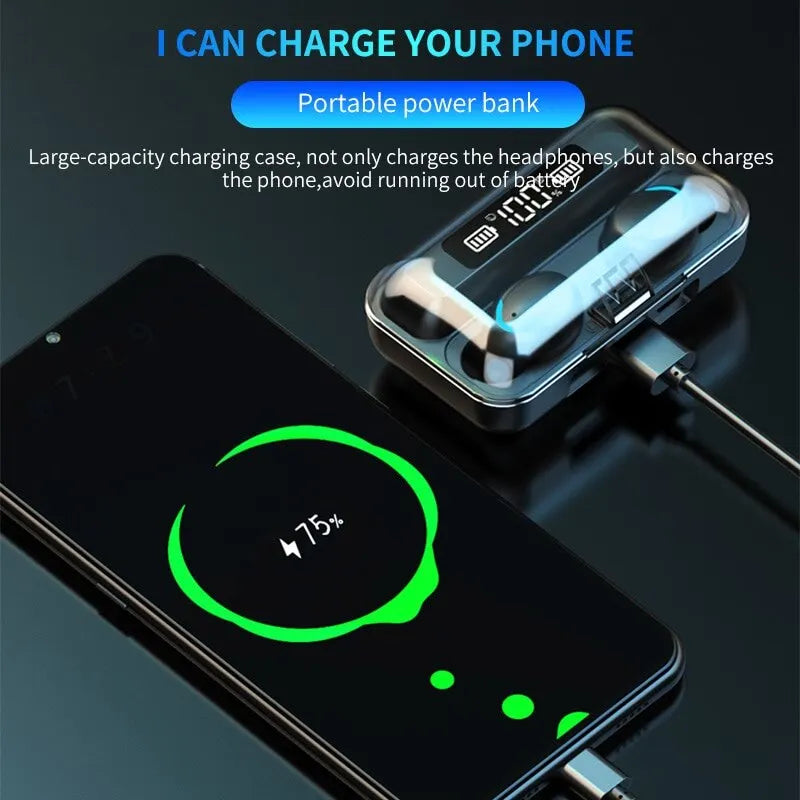 F9 Wireless Earphones Bluetooth TWS LED Display | Binaural Waterproof Headset HD Calling | CVC 8.0 Noise Reduction Headphones