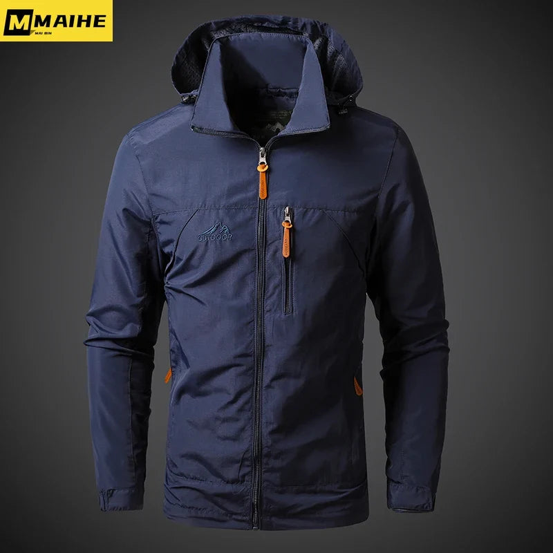 Men’s Waterproof Military Windbreaker Jacket - Hooded Autumn Outdoor Hiking, Biking & Casual Bomber Coat