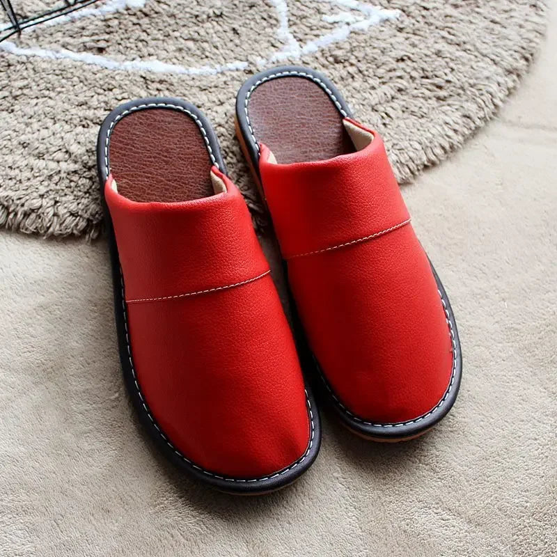 Men’s PU Leather House Slippers - Waterproof Soft Indoor Bedroom Shoes with Comfort Flat Sole