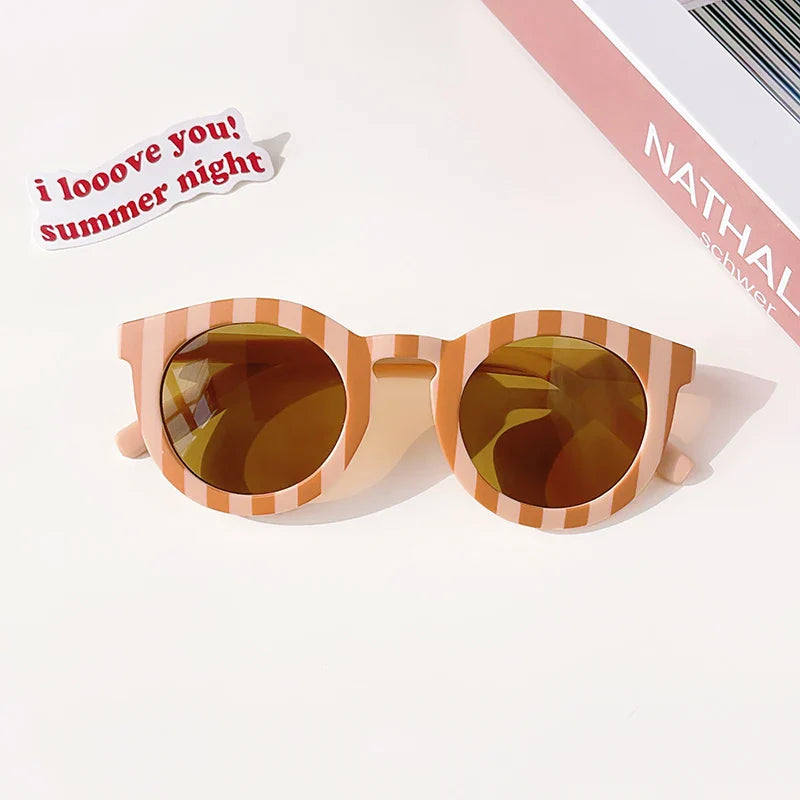 2023 Kids Checker Panel Round Sunglasses – Cute UV400 Sun Protection for Baby Girls & Children Outdoor Wear