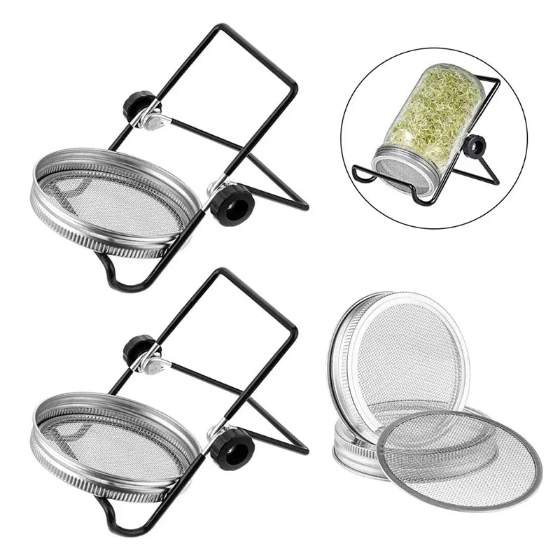 Seed Sprouting Kit - Stainless Steel Strainer Lid & Germination Stand for Mason Jar Growing
