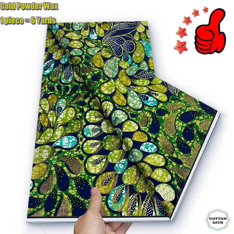 2026 African Real Wax Fabric - 100% Cotton Ankara Glitter Gold Print Batik Pagne for Women’s Fashion & Sewing