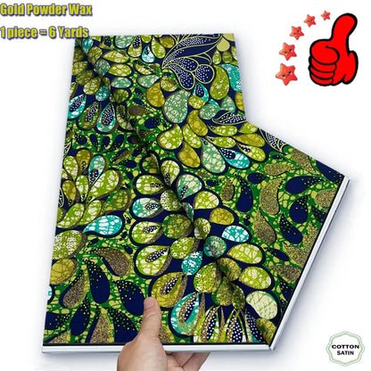 2026 African Real Wax Fabric - 100% Cotton Ankara Glitter Gold Print Batik Pagne for Women’s Fashion & Sewing