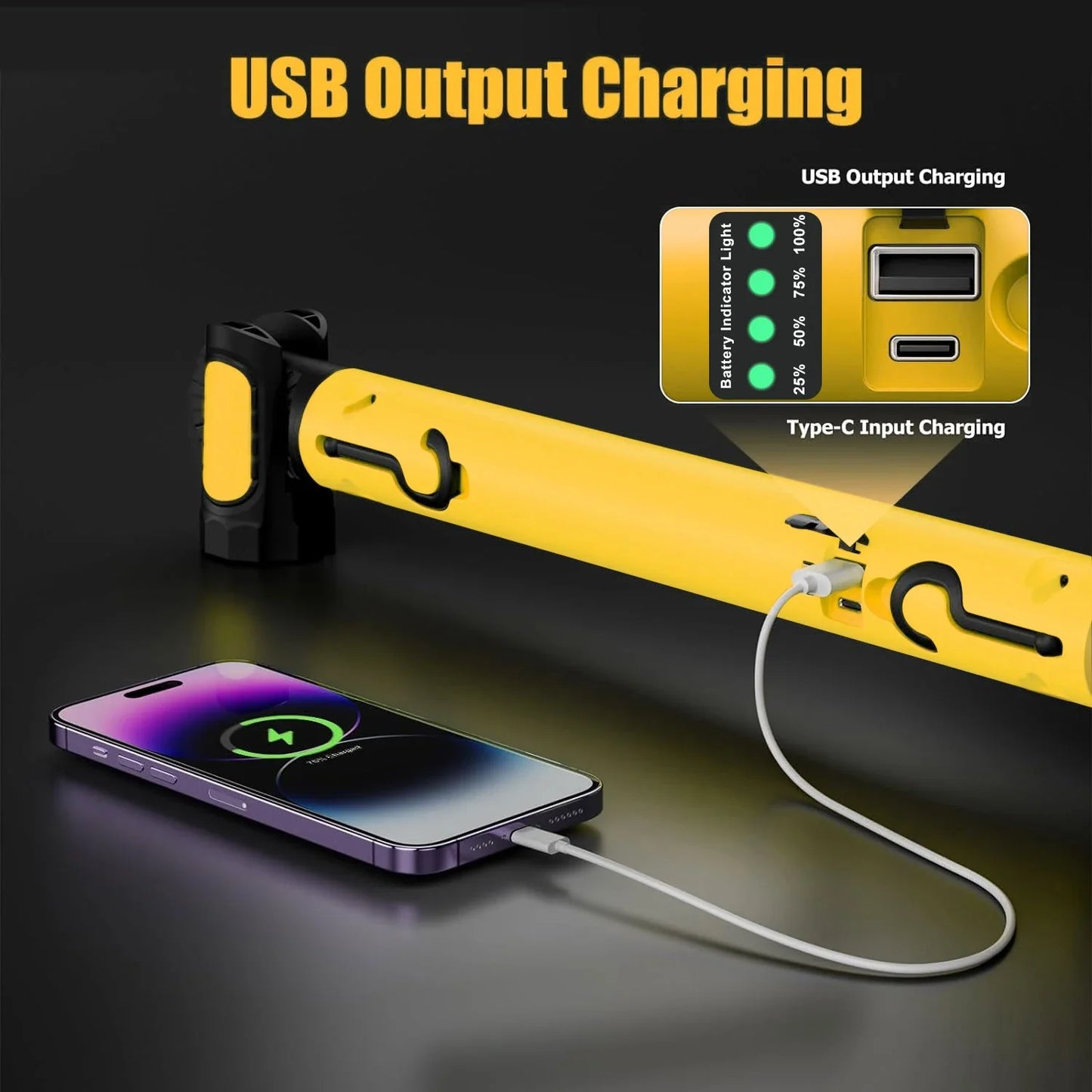 Super Bright Magnetic Work Light - 5200mAh Rechargeable Battery, Underhood Work Lamp Bar for Car Repair and Outdoor Lighting