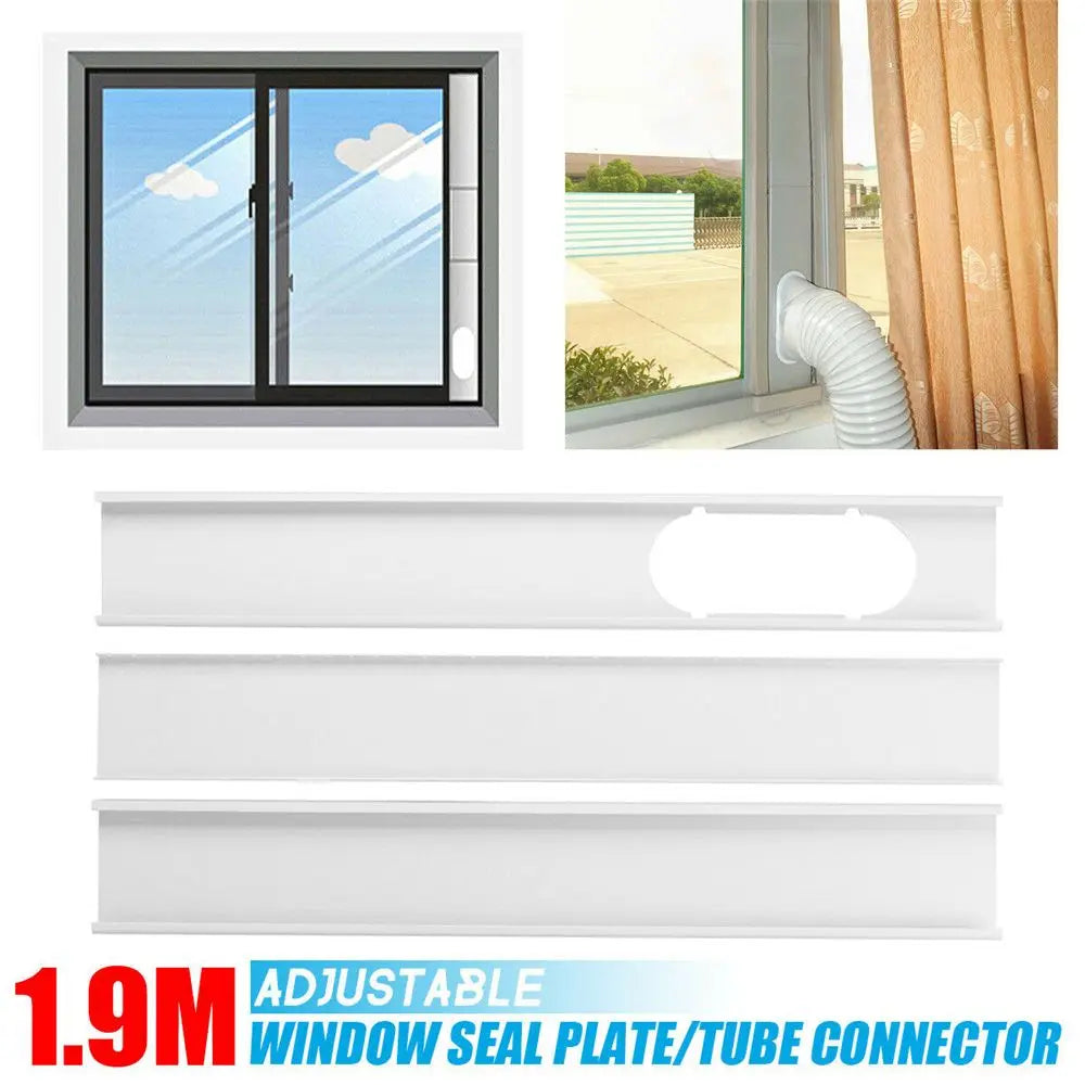 Adjustable Portable AC Window Kit – Slide Plate & Exhaust Hose Connector Adaptor with Wind Shield