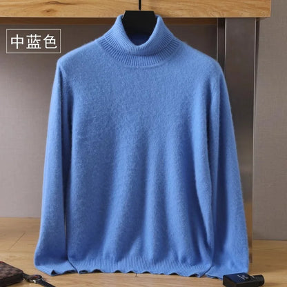 Men's Pure Mink Velvet Cashmere Sweater - High Lapel Long Sleeve Knitted Winter Luxury Pullover Top