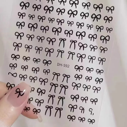 5D White Lace Bowknot Nail Art Stickers – Self-Adhesive Pearl Ribbon Luxury Nail Decals for DIY Manicure Decoration