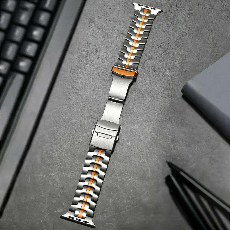Titanium Color Stainless Steel Band for Apple Watch Ultra 2, iWatch 10/9/8/7/SE – 49mm/46mm/45mm/44mm/42mm Metal Strap