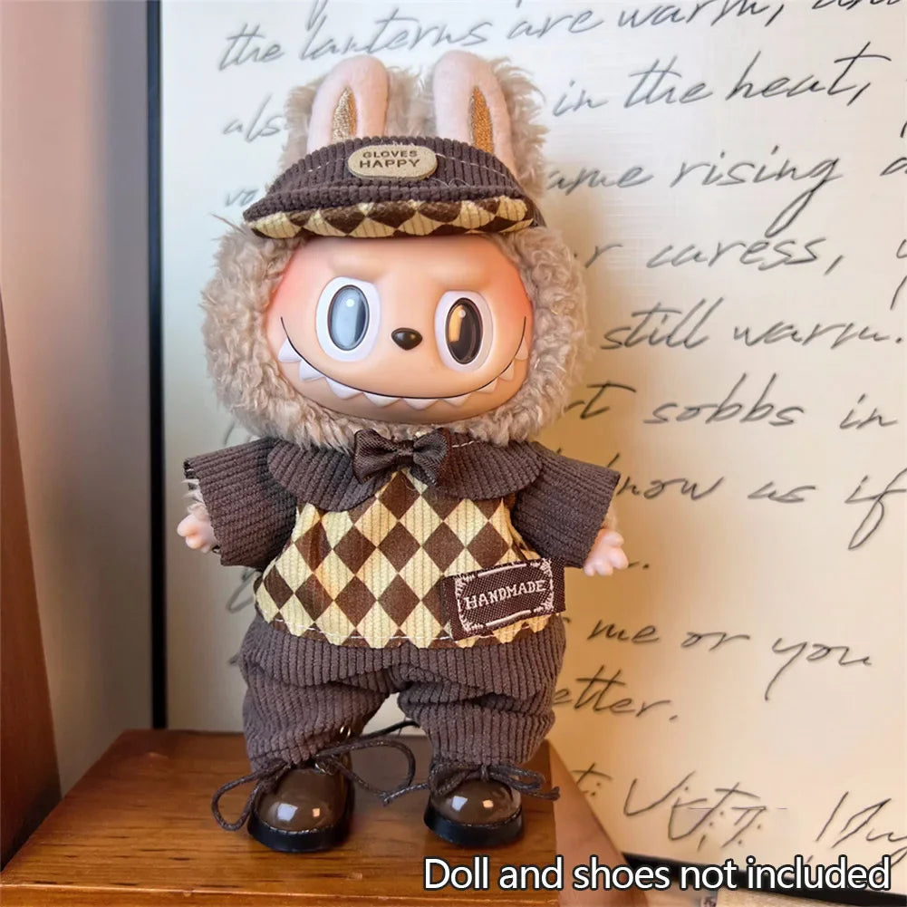 17cm Mini Plush Doll Clothes — Kpop EXO Labubu Idol V1 V2 Outfit Set with Sweater & Headband, Doll Accessories Gift