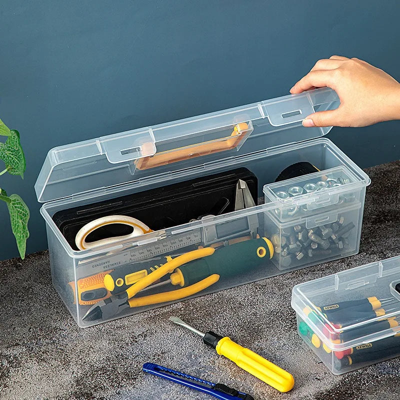 Multi-Compartment Tool Storage Box - Transparent Portable Organizer for Screws, Wrenches & Small Parts