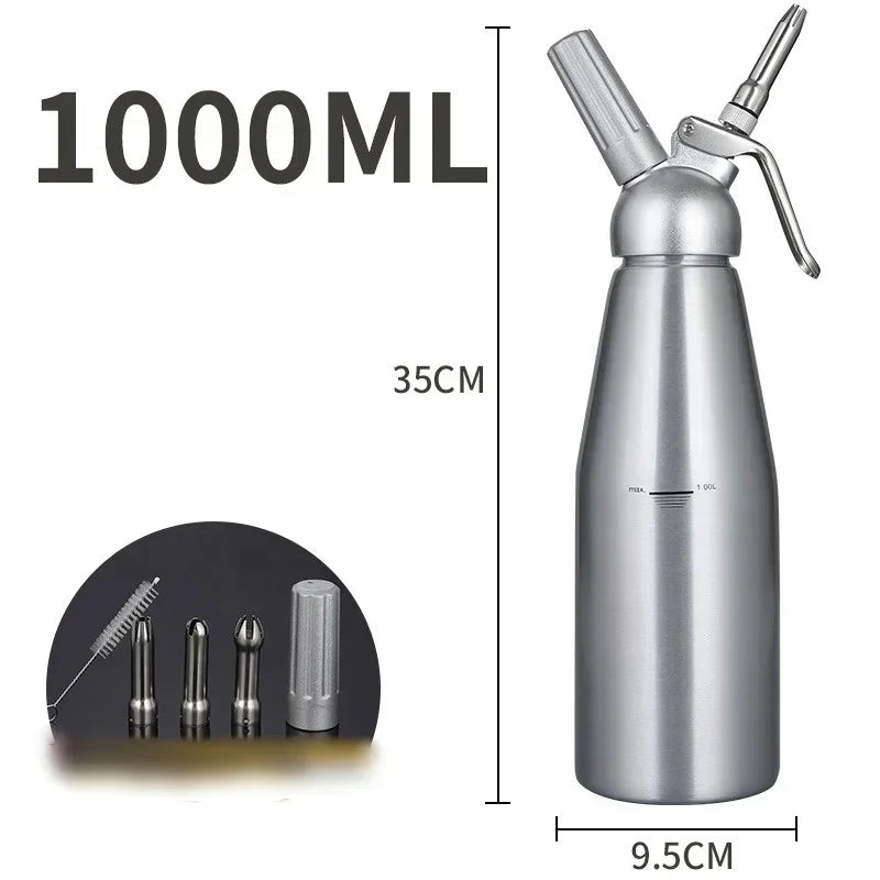 JUSTINLAU Stainless Steel Whipped Cream Dispenser - Cake Piping Siphon Bottle for Desserts & Cream