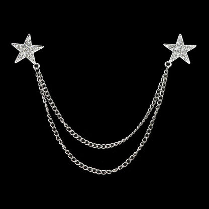 Fashion Gentleman Tassel Brooch – Men’s Suit & Shirt Lapel Pin with Chain, Pearl & Star for Wedding or Party