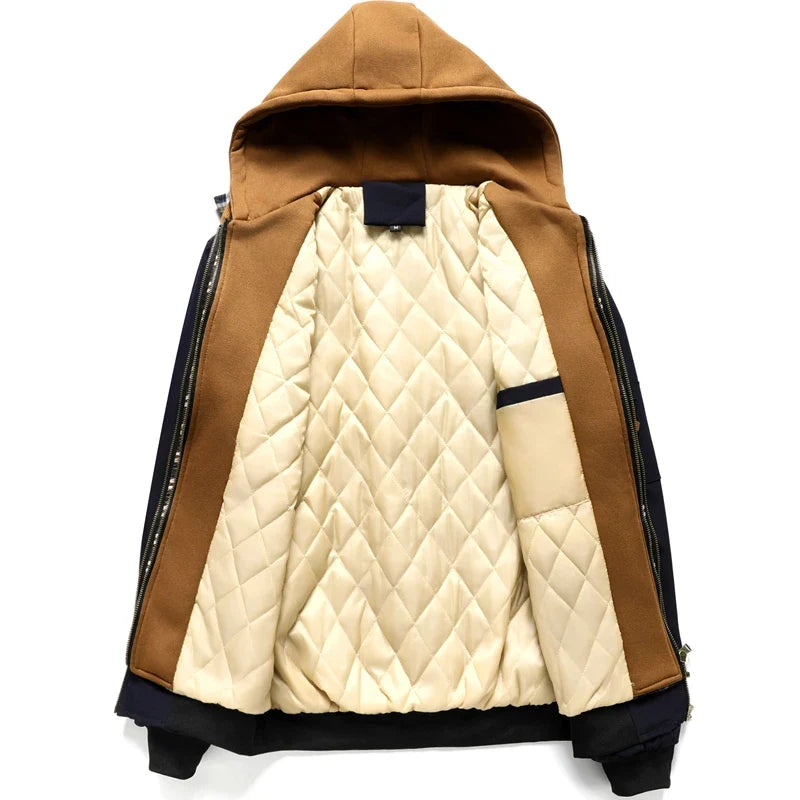 Men’s Warm Winter Windbreaker Jacket - Thick Hooded Outdoor Hiking Thermal Sports Coat with Zipper Closure
