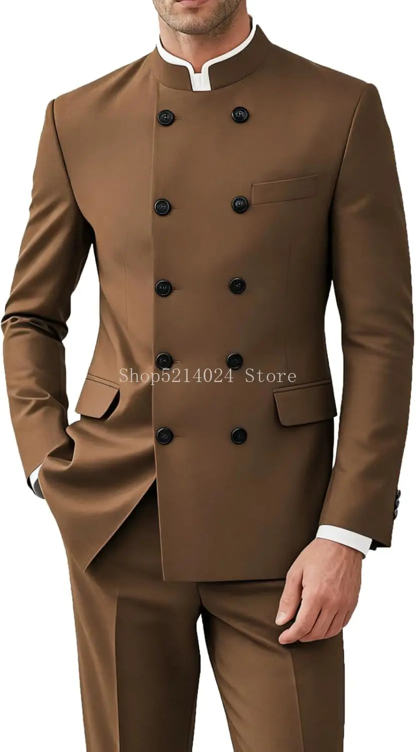 Men's 2-Piece Suit Set - Gold Button Jacket and Pants for Weddings & Formal Events