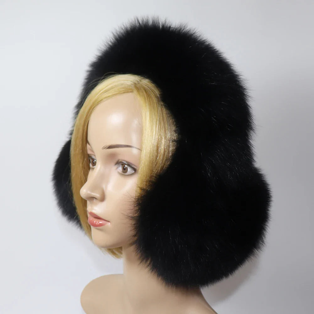 Real Fox & Raccoon Fur Earmuffs – Warm Winter Ear Warmer for Women and Girls, Plush Genuine Fur Accessory