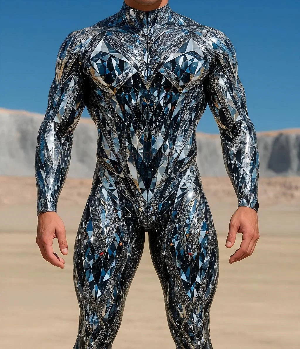 Men's Cyberpunk Muscle Bodysuit - Sci-Fi Printed Cosplay Zentai Costume for Carnival, Stage & Performance Events