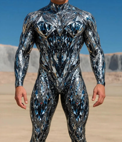 Men's Cyberpunk Muscle Bodysuit - Sci-Fi Printed Cosplay Zentai Costume for Carnival, Stage & Performance Events