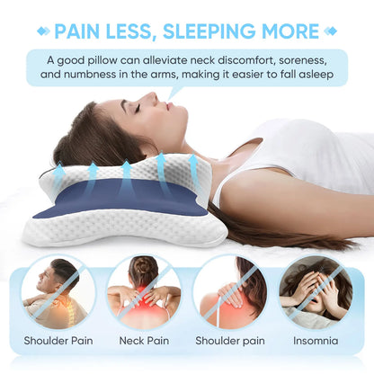 Memory Foam Cervical Pillow - Ergonomic Orthopedic Neck Support Pillow for Neck Pain Relief, Side Back & Stomach Sleepers