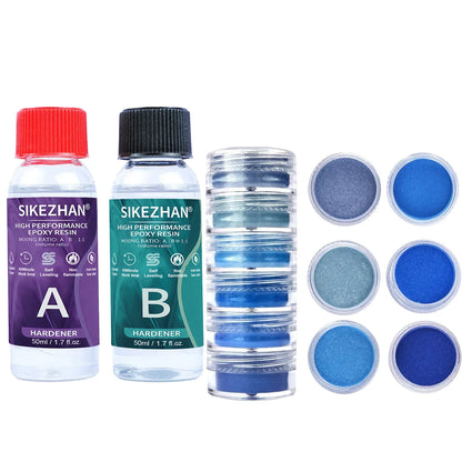 Crystal Clear Epoxy Resin Kit - AB Resin Glue with 6 Color Mica Powder for DIY Jewelry, Nail Art, Soap & Craft Casting